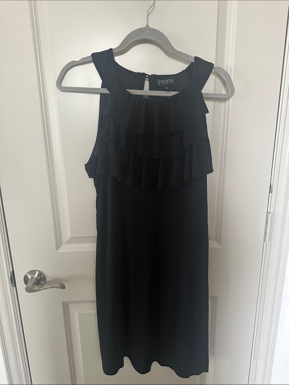 Enfocus Studio Black Sleeveless Midi Dress with Tiered Ruffle Neck